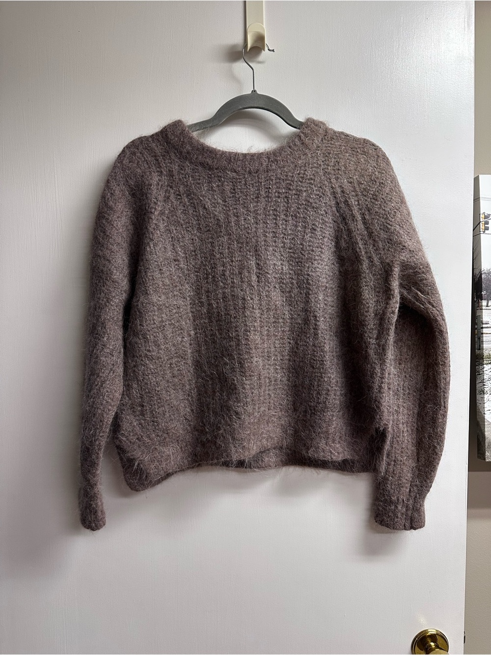 Abercrombie & Fitch Fuzzy Crewneck Sweater in Mauve Brown